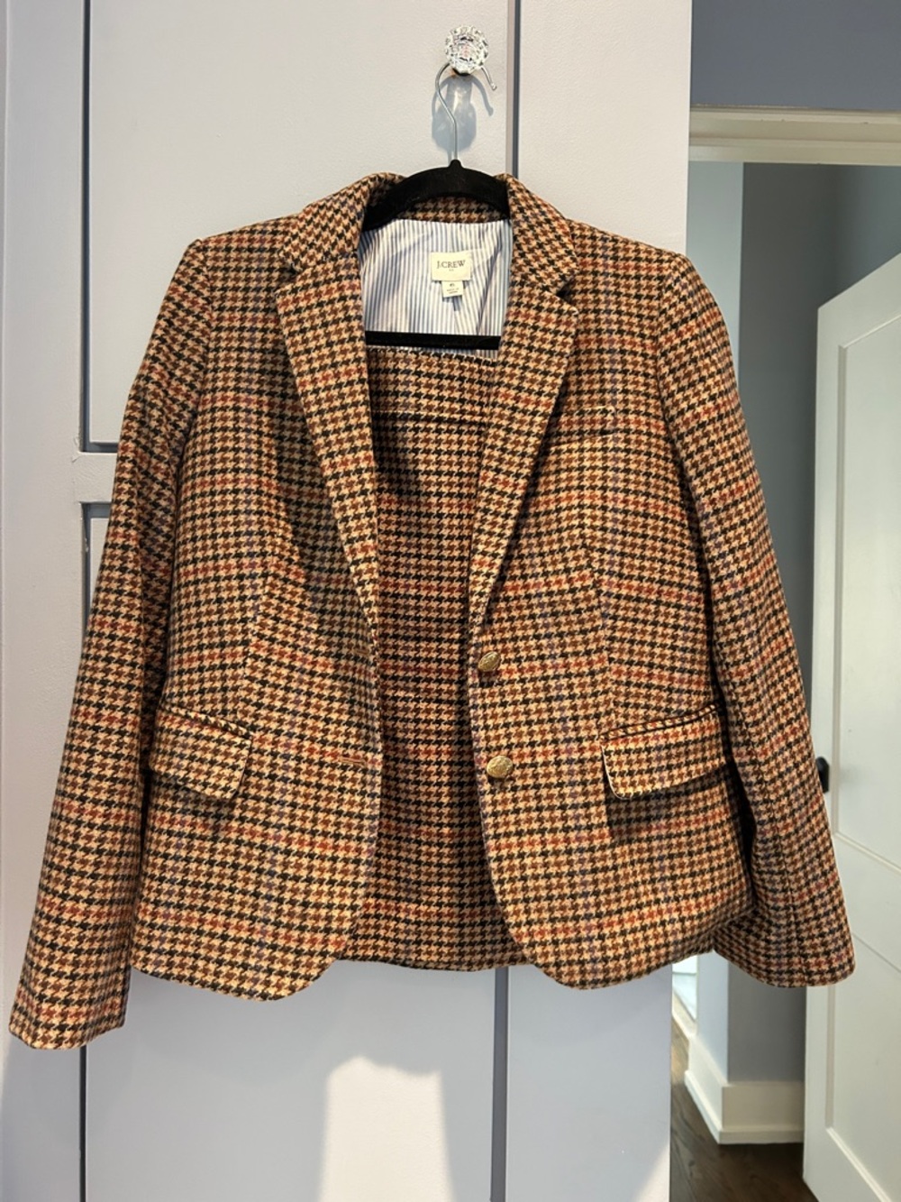J. Crew Brown and Black Houndstooth Blazer & Matching Skirt Set - Picture 7 of 9